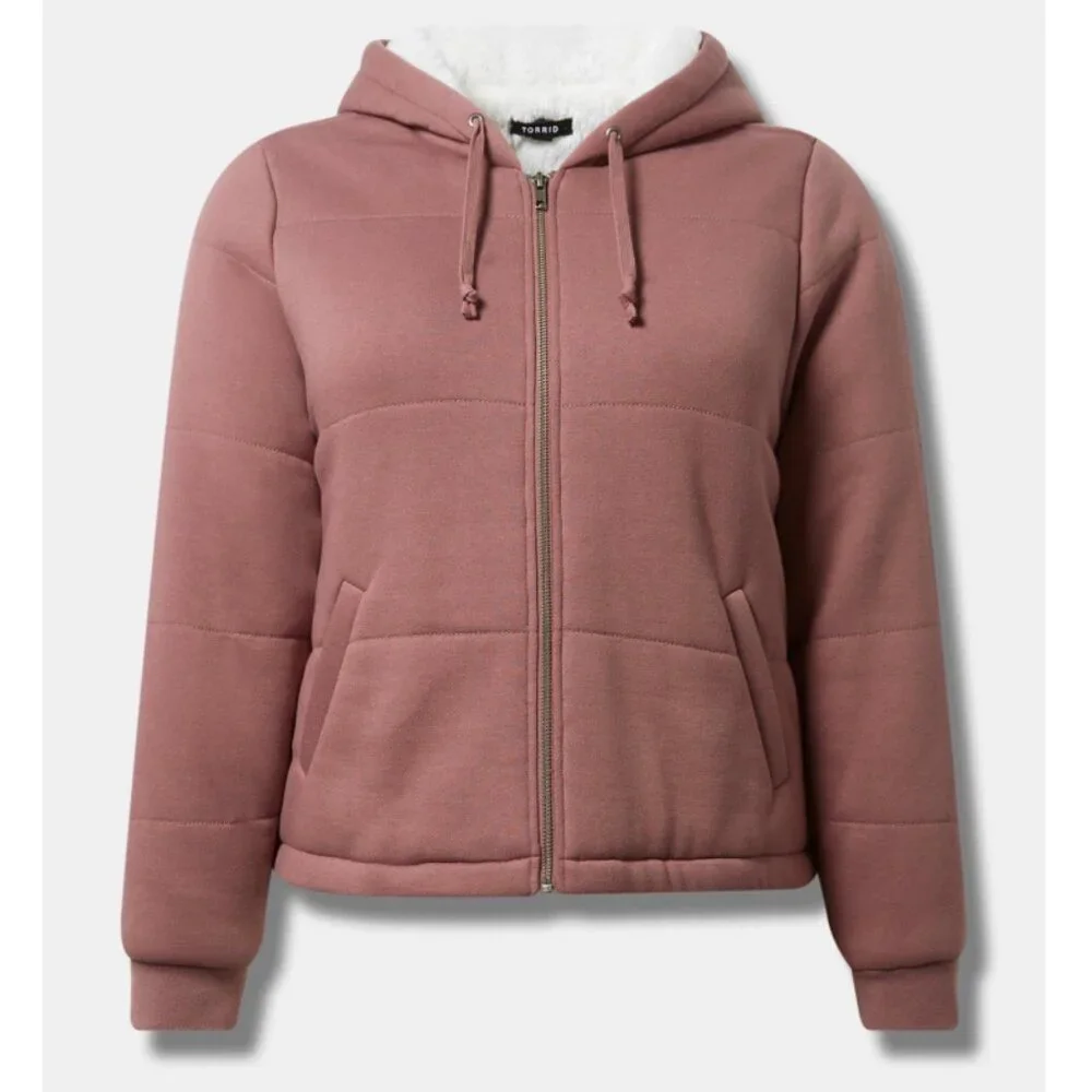 NWT Torrid 2 Rose Taupe Fleece Fur Lined Bomber 2X 18 20 - Picture 5 of 9